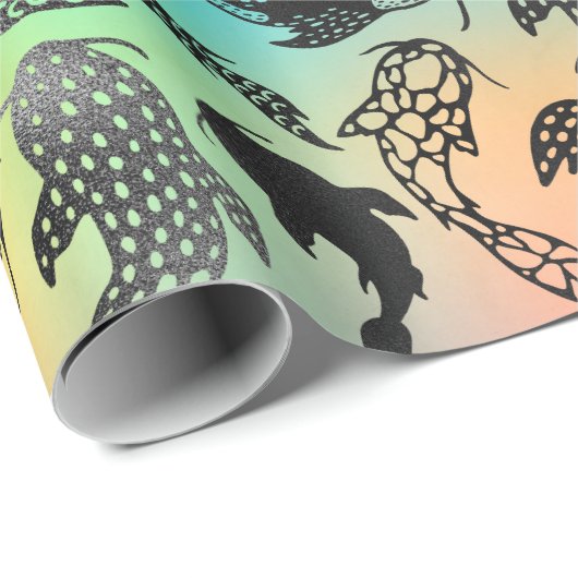 Papier Cadeau Arc-en-ciel lumineux Koi poisson mignonne animaux (Coin rond)