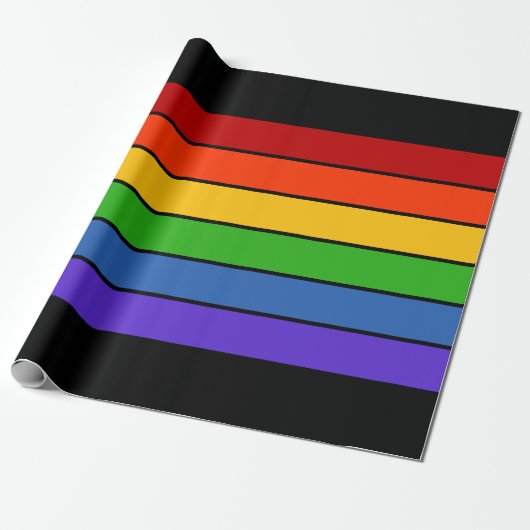 Papier Cadeau Arc-en-ciel noir rayé (Déroulé)