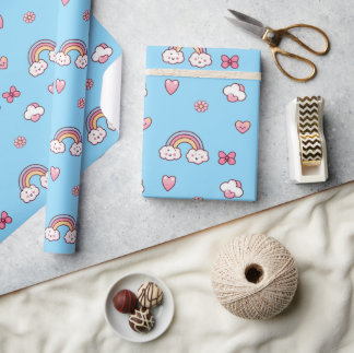 Papier Cadeau Arc-en-ciel pastel bleu rêveur