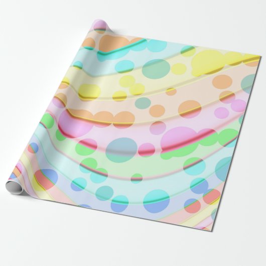 Papier Cadeau Arc-en-ciel pastel de rubans et bulles (Déroulé)