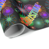Papier Cadeau Arc-en-ciel prénom "CHRISTIAN" + feux d'artifice (Coin rond)