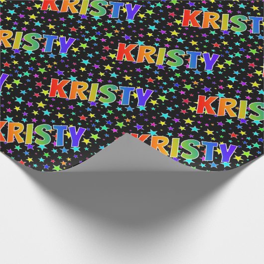 Papier Cadeau Arc-en-ciel prénom "KRISTY" + Stars (Coin)