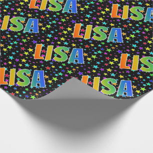 Papier Cadeau Arc-en-ciel Prénom "LISA" + Étoiles
