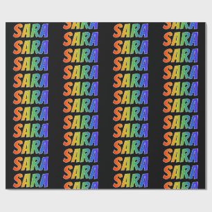 Papier Cadeau Arc-en-ciel prénom "SARA"; Amusant et coloré