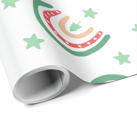 Papier Cadeau Arc-en-ciel rose et vert Boho (Coin rond)