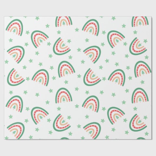 Papier Cadeau Arc-en-ciel rose et vert Boho (Plat)
