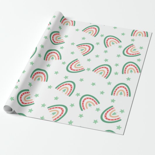 Papier Cadeau Arc-en-ciel rose et vert Boho (Déroulé)