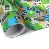 Papier Cadeau Arcade de Gamer de fête d'anniversaire de camion (Coin rond)