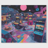 Papier Cadeau Arcade Rétro Futuriste dans l'Espace (Plat)