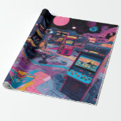 Papier Cadeau Arcade Rétro Futuriste dans l'Espace (Déroulé)