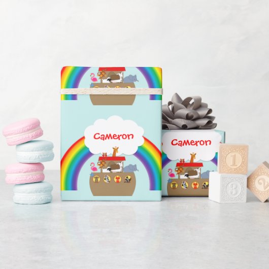 Papier Cadeau Arche de Noé Arc arc-en-ciel et nuage personnalisé (Baby Shower)
