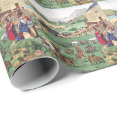 Papier Cadeau Arche de Noé avec des animaux (Coin rond)