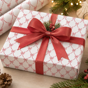 Papier Cadeau Arcs de Noël Coquette Rouge