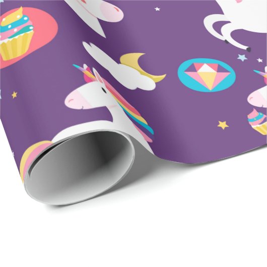 Papier Cadeau Arcs-en-ciel et licornes papier d'enveloppement (Coin rond)