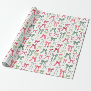 Papier Cadeau Arcs et rubans de Noël vert et rouge