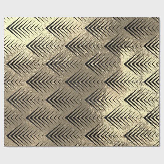Papier Cadeau Arcs Triangles Art Déco Noir Champaigne Or (Plat)