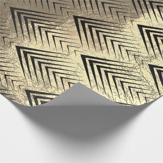 Papier Cadeau Arcs Triangles Art Déco Noir Champaigne Or (Coin)
