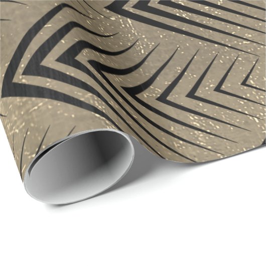 Papier Cadeau Arcs Triangles Art Déco Noir Champaigne Or (Coin rond)