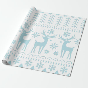 Papier Cadeau Arctic Blue Folk Art thème hiver