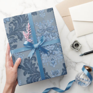 Papier Cadeau Ardoise Bleu Foncé Poudre Bleue Douce Élégant Dama