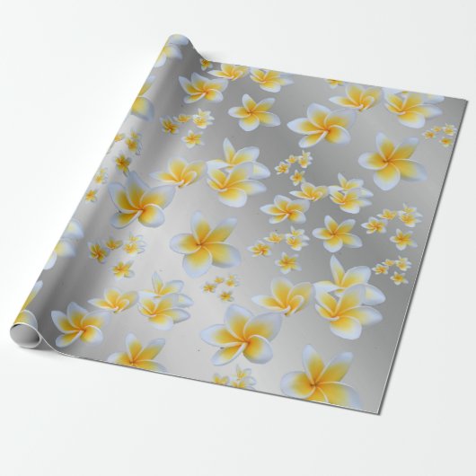 Papier Cadeau argent, asiatique, jaune, blanc, fleur, brillant,  (Déroulé)