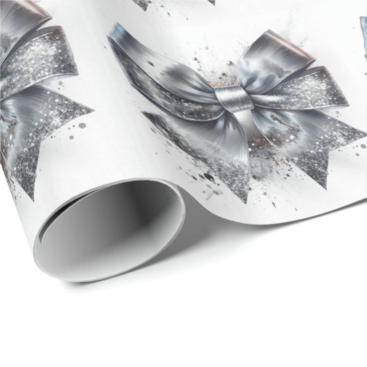 Papier Cadeau Argent Bow Faux Sparkles (Coin rond)