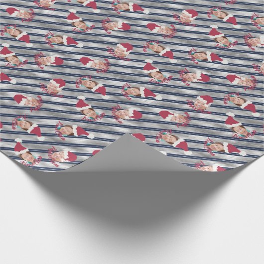 Papier Cadeau Argent et bandes bleues Chapeaux de Père Noël Enve (Coin)