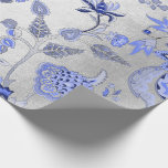 Papier Cadeau Argent floral bleu saphir gris Cobalt ornemental<br><div class="desc">Minimalisme et élégance Style oriental Glam et papier d'enveloppement chic et délicat</div>