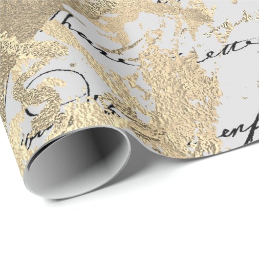 Papier Cadeau Argent Foxier Gold Script brillant métal noir (Coin rond)