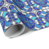 Papier Cadeau Argent Métallisé, Style Vitrail Teinté de Bleu (Coin rond)