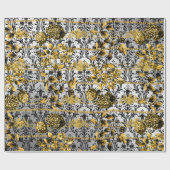 Papier Cadeau Argent Noir Floral Damask Acanthus Leaf (Plat)