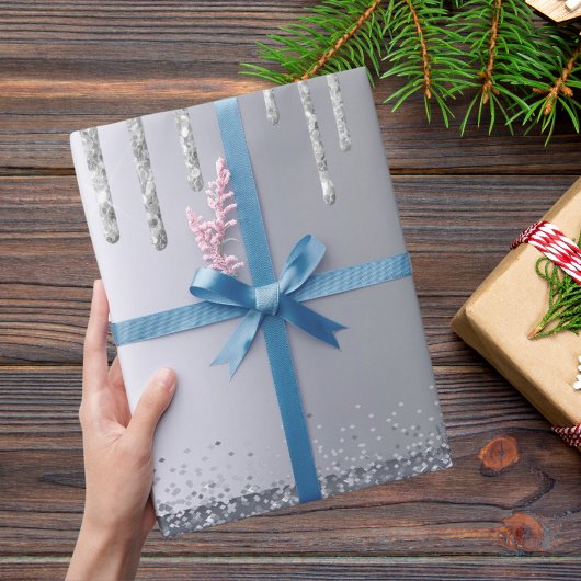 Papier Cadeau Argent parties scintillant métallique goutte à gou
