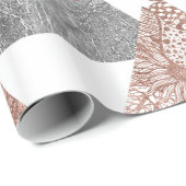 Papier Cadeau Argent rose d'or de marbre et triangles florales (Coin rond)