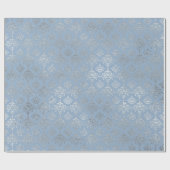 Papier Cadeau Argent Royal Blue Grey Floral Damask Vip (Plat)