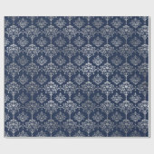 Papier Cadeau Argent Royal Blue Navy Gris Floral Damask Vip (Plat)