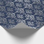 Papier Cadeau Argent Royal Blue Navy Gris Floral Damask Vip (Coin)