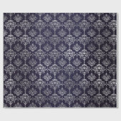 Papier Cadeau Argent Royal Blue Navy Gris Floral Damask Vip (Plat)