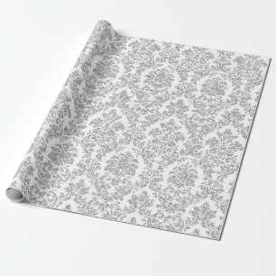 Papier Cadeau Argent Royal Floral Damask Blanc Grey Vip