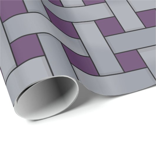 Papier Cadeau Argent tissé graphique sur la couleur pourpre (Coin rond)