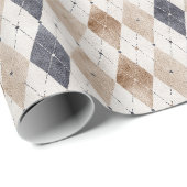 Papier Cadeau Argyle Bleu Crème Fête des Pères (Coin rond)