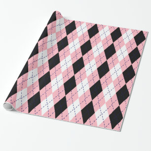 Papier Cadeau Argyle XL Rose Bleu Marine Blanc