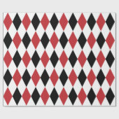 Papier Cadeau Arlequin noir, blanc et rouge foncé extra-large (Plat)