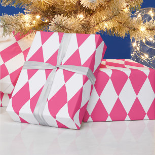 Papier Cadeau Arlequin rose blanc Diamants Checkers Design