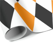 Papier Cadeau Arlequin très grand noir, orange et blanc (Coin rond)