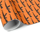 Papier Cadeau Arme noire AK-47 Fusil d'assaut, Orange (Coin rond)