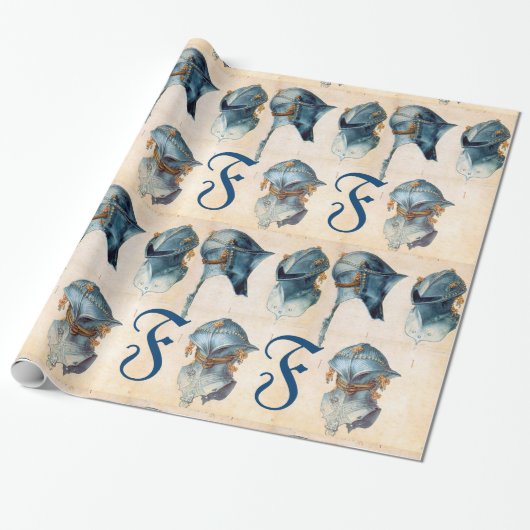 PAPIER CADEAU ARMOURS ANCIENS /TROIS ÉTUDES D'UN MONOGRAMME DE C (Déroulé)