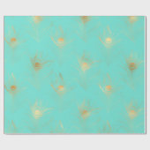Papier Cadeau Arrière - plan à la menthe avec plumes d'or (Plat)