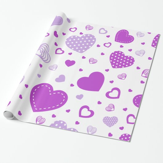 Papier Cadeau Arrière - plan blanc de coeur pourpre (Déroulé)