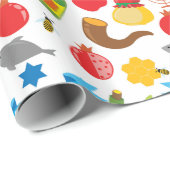 Papier Cadeau Arrière - plan blanc Shana Tova (Coin rond)