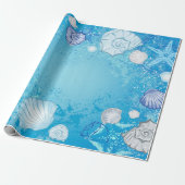 Papier Cadeau Arrière - plan bleu avec coquillages (Déroulé)